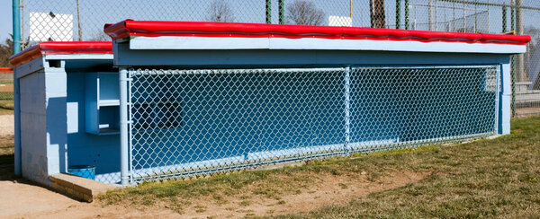 Empty dugout of small town community ball field. 