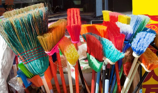 Display Colorful Brooms Sale Horizontal — Stock Photo, Image