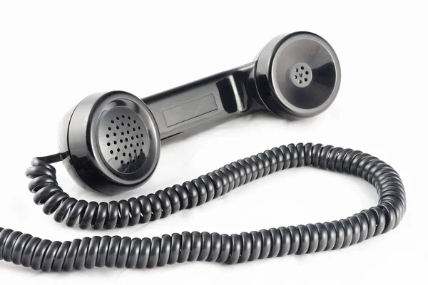 Старомодный Телефон Черного Цвета Катушкой Стиль Ретро Белый Фон — стоковое фото