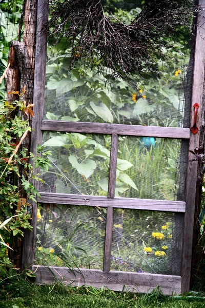 Decoratieve Verweerde Scherm Deur Ingang Van Familie Tuin — Stockfoto