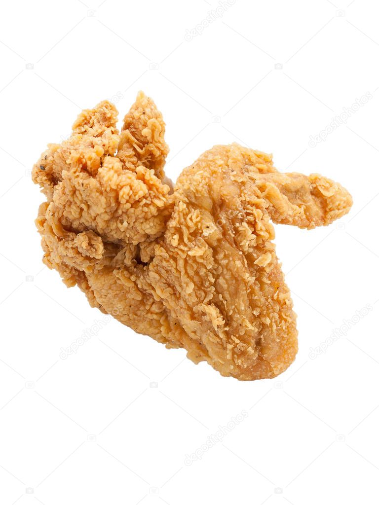 Fried chicken wing isolated on white background.