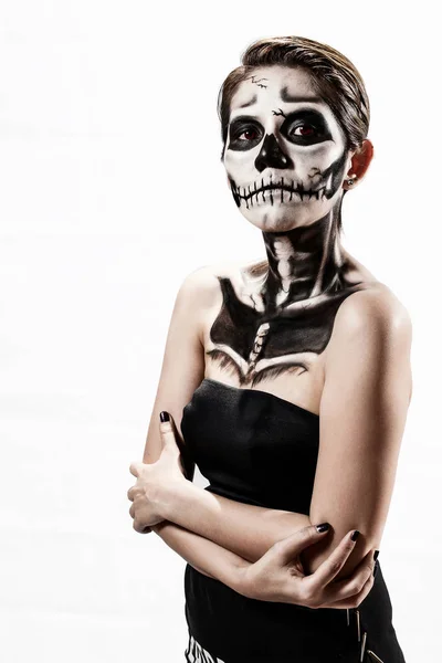 Kvinnor Målade Som Skelett Halloween Tema — Stockfoto