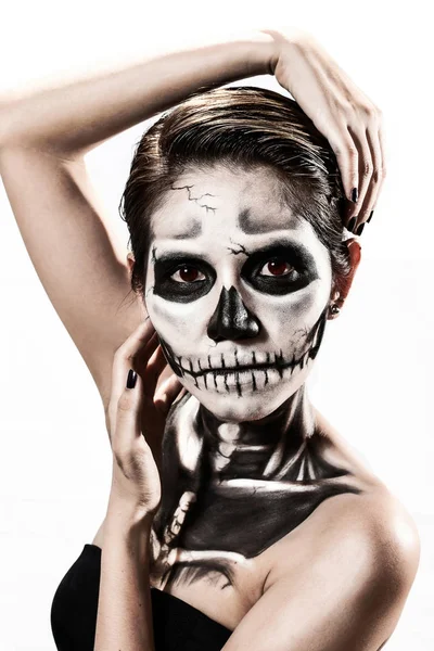 Kvinnor Målade Som Skelett Halloween Tema — Stockfoto