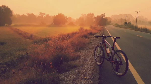 Mountainbike Fahren Morgen Archivbild — Stockfoto