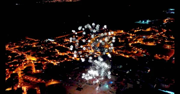 Luz Show Fogos Artifício Cidade Durante Noite — Fotografia de Stock