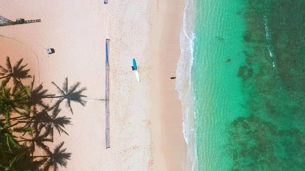 Vista Superior Uma Praia Havaí Com Surfistas — Fotografia de Stock