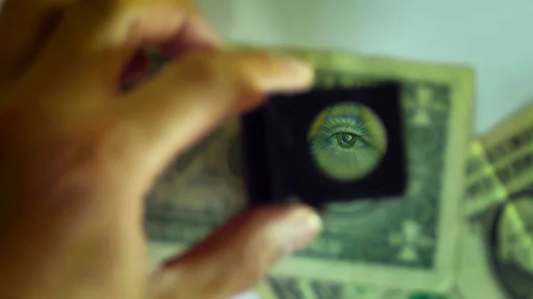 Focus Magnifying Glass Control One Dollar Bill — Stock Photo, Image