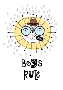 Kreş hayvan yüz motivasyon ifadeler ile vektör kartpostal. Dostluk gün, Paskalya, doğum günü, çocuk veya genç parti