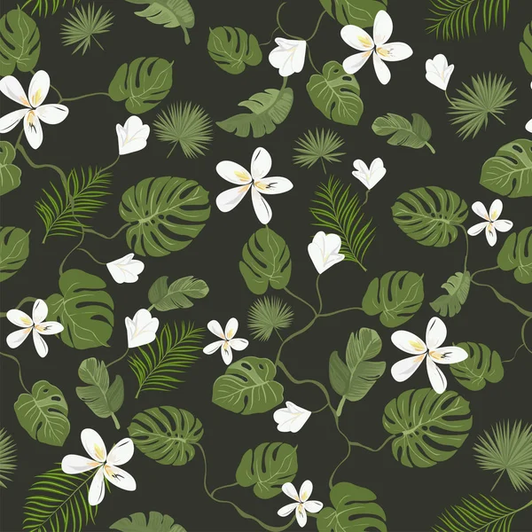 Modèle Sans Couture Feuilles Fleurs Tropicales Modèle Été Pour Affiche — Image vectorielle