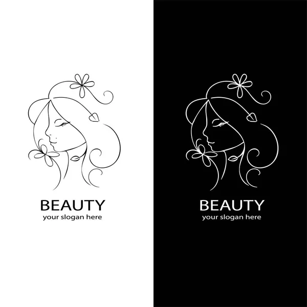 Logo Salon Beauté Cadre Vintage Floral Jeune Belle Femme Belle — Image vectorielle