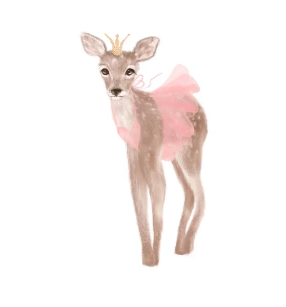 可爱的鹿公主与冠上的白色背景孤立 — 图库照片