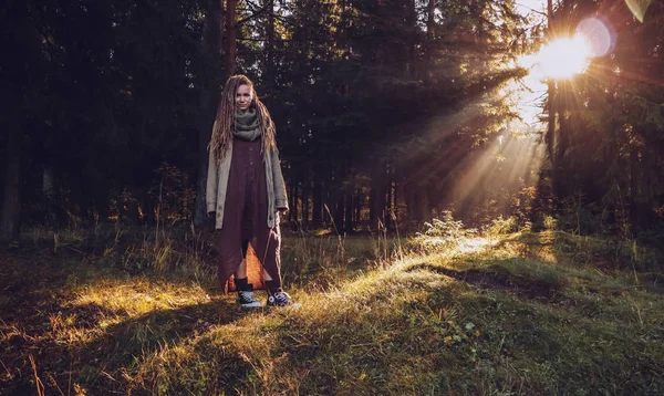 상을을 여자가을 햇살에 로열티 프리 스톡 사진