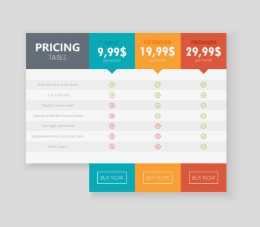 Fiyat tablosu için güzel şablon
