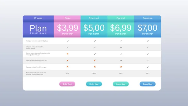 Flatrate Preistabelle Für Website Vektorvorlage — Stockvektor