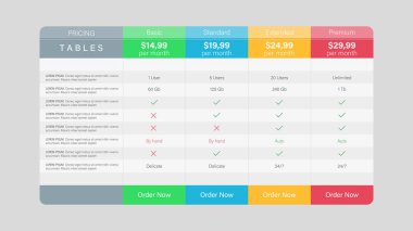 Web sitesi için fiyat tablosu vektör şablonu