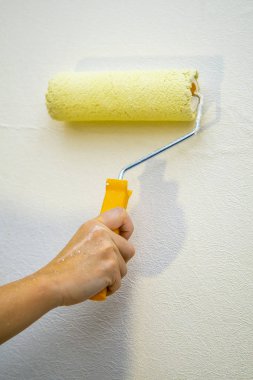 sarı bir rulo parlak duvar arka planda tutan kadın el