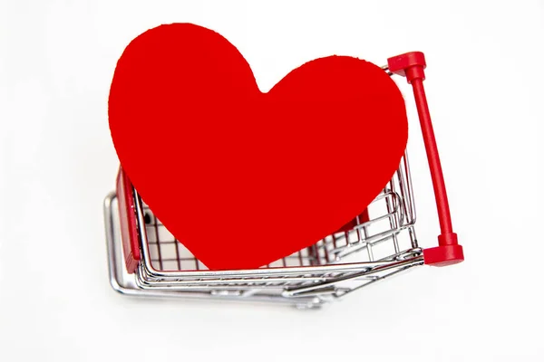 Red Heart Shopping Carts Love Sale Imaginative Thinking Isolated — Stock Photo, Image