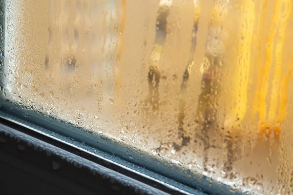 Problema Las Ventanas Plástico Empañan Fuera Ventana Imagen Borrosa Las —  Fotos de Stock