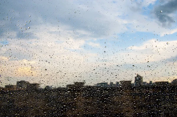 Textur Regentropfen Auf Fensterglas Für Regen Foto Verschwommener Hintergrund Nieselregen — Stockfoto