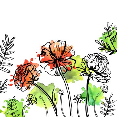 Dekoratif çiçek desenli, vektör, illüstrasyon