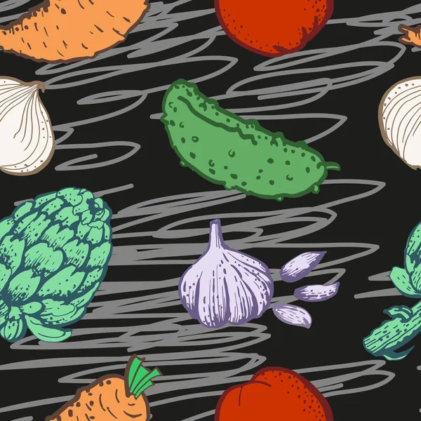 Barwione Bezszwowe Warzywami Ilustracja Wektorowa — Wektor stockowy