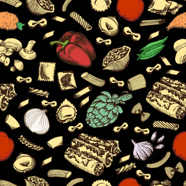 Graphic Pattern Italian Food Black Background — Stock Vector