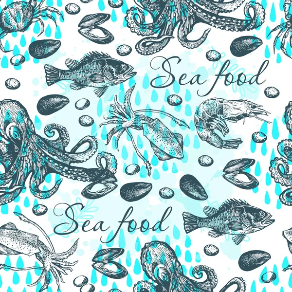 Cute Decorative Sea Food Pattern — Stock Vector