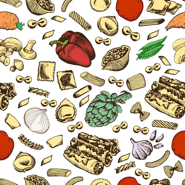 Modèle Graphique Avec Nourriture Italienne Sur Fond Blanc — Image vectorielle