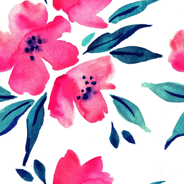 Μοτίβο Ροζ Λουλούδια Ακουαρέλα — Φωτογραφία Αρχείου