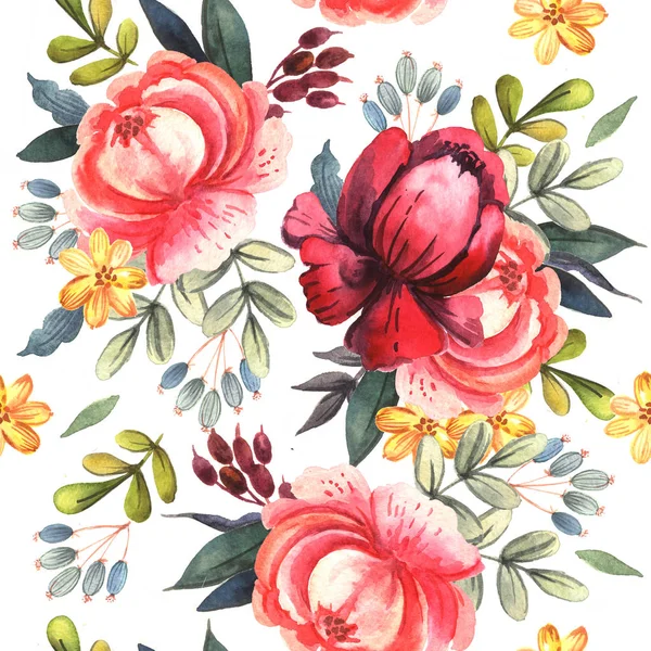 Watercolor Pattern Bright Flowers — Stock Photo, Image