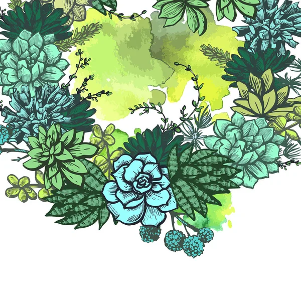 Carte Avec Couronne Plantes Succulentes Sur Fond Blanc — Image vectorielle