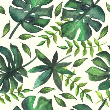 Tropikal yapraklı suluboya deseni