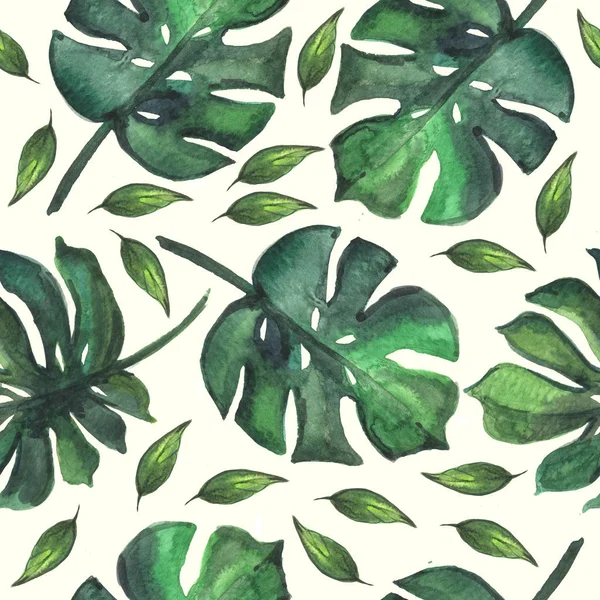Aquarell Nahtlos Mit Tropischen Blättern — Stockfoto