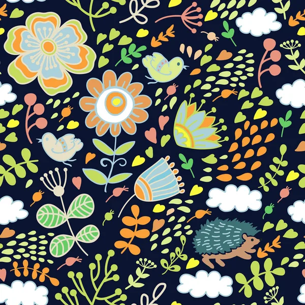 Doodle Patrón Sin Costura Floral — Vector de stock