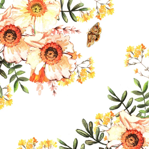 Composición Acuarela Con Flores —  Fotos de Stock