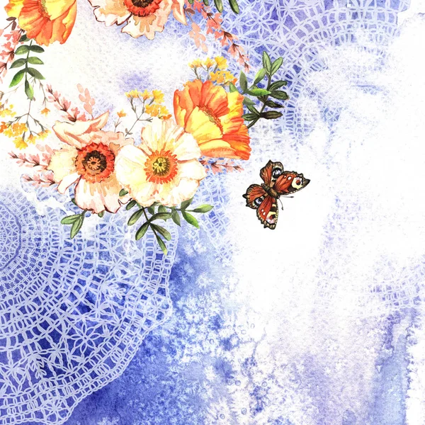 花の水彩画のヴィンテージ装飾的な図 — ストック写真