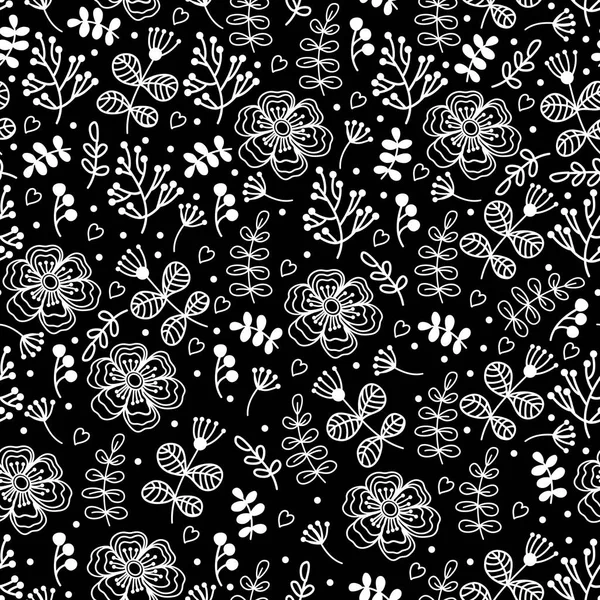 Siyah Stilize Çiçeklerle Grafik Desen — Stok Vektör