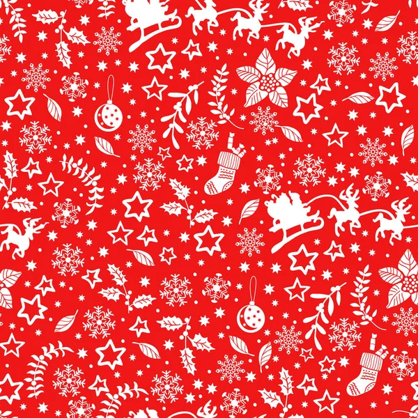 Conjunto Varios Patrones Navidad Sobre Fondo Rojo — Archivo Imágenes Vectoriales