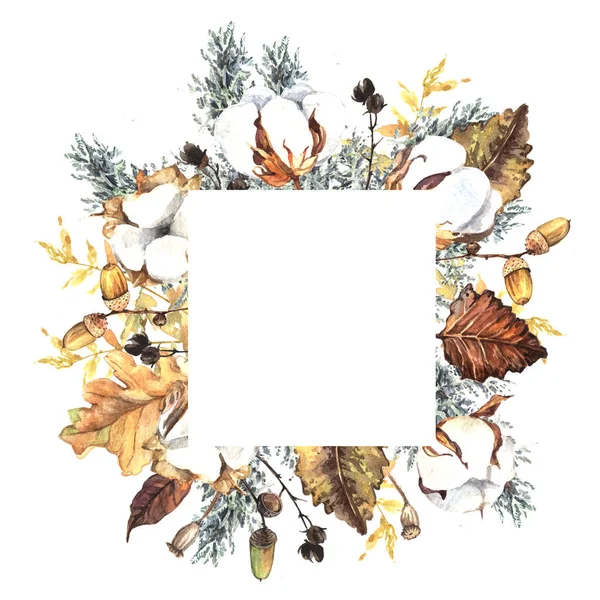 棉花和叶子的框架 — 图库照片