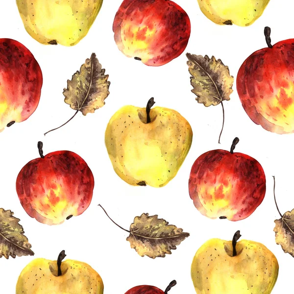 水彩苹果图案 装饰装饰面的彩色无缝图案 — 图库照片