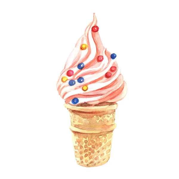 Watercolor Ice Cream Isolated White Background — Stock Photo, Image