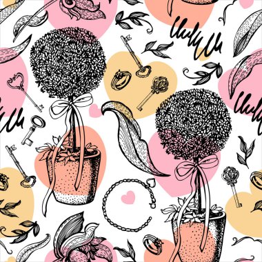  Grafik vintage düğün deseni. El çizimi. Çeşitli yüzeyleri süslemek için dikişsiz desen.