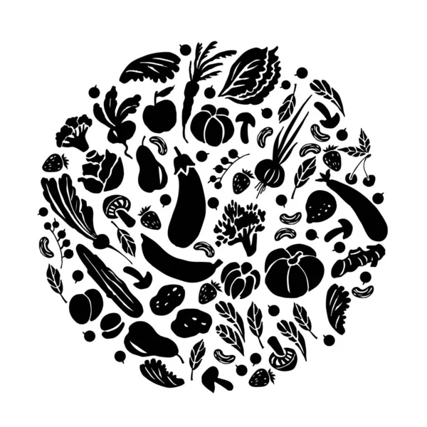 Illustration Graphique Légumes Noir Blanc Dessin Manuel Modèle Sans Couture — Image vectorielle