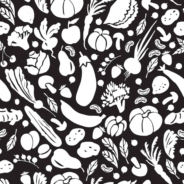 グラフィックブラックホワイト野菜パターン 手描き 様々な表面を飾るためのシームレスなパターン — ストックベクタ