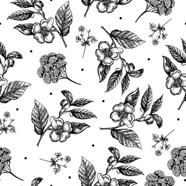 Grafik desen vintage çiçekler