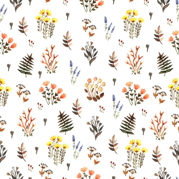 Vintage Aquarell Muster Mit Kleinen Blüten Auf Weißem Hintergrund — Stockfoto