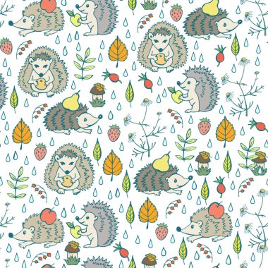 Çocuk dekoratif doodle desen kirpi, vektör illüstrasyon