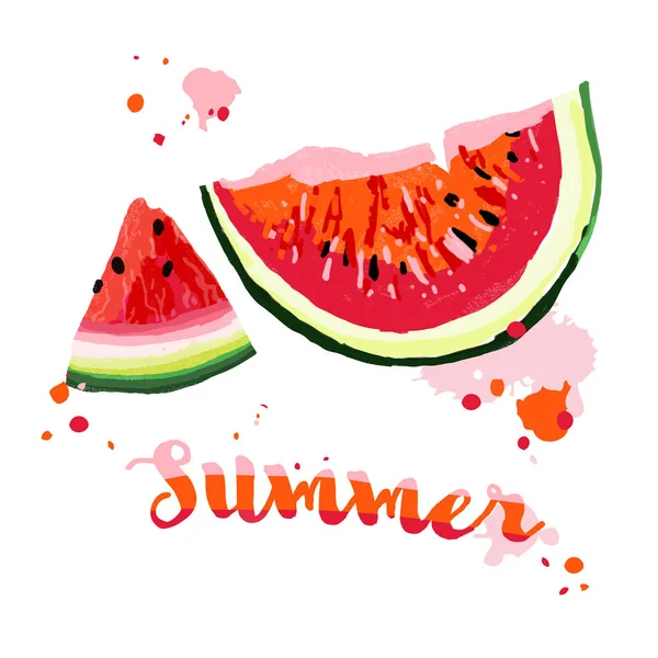 Helle Farbe Sommer Skizze Wassermelone Vektorillustration — Stockvektor