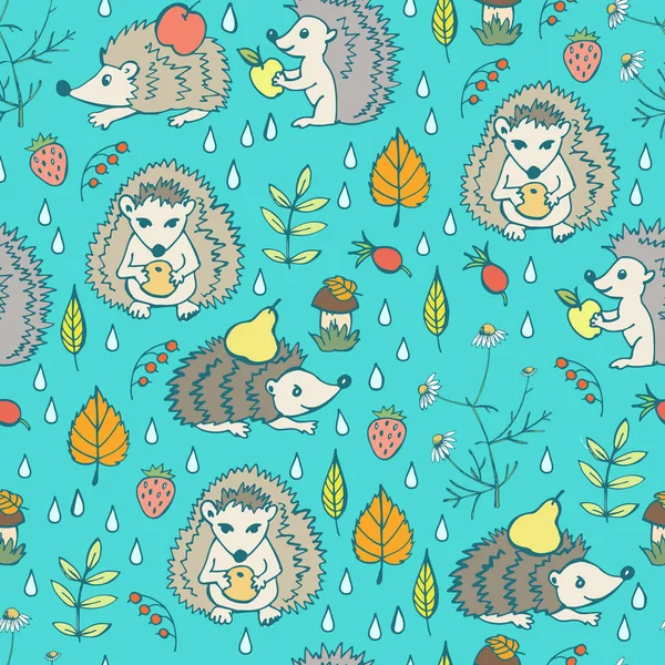 Children Doodle Pattern Hedgehogs Vector Illustration — Stock Vector