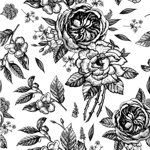 ヴィンテージの花とグラフィック装飾パターン ベクトルイラスト ファブリック その他の印刷および Web プロジェクト用のシームレスなパターン — ストックベクタ